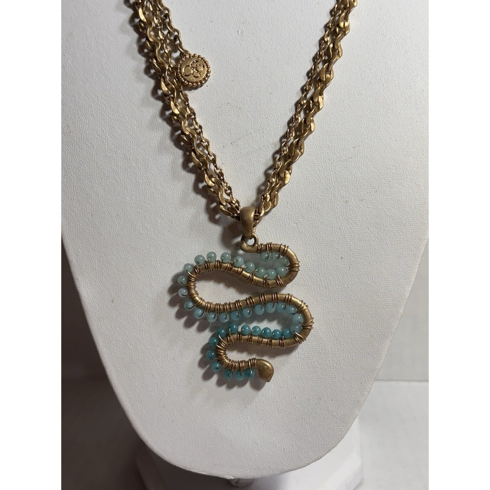 Necklace Snake Jessica Simpson Pendant Matte Gold tone blue stones 24"